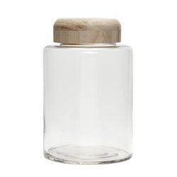 Hübsch Storage jar with wooden lid (Ø16xh25cm - S) - brown/white (00)