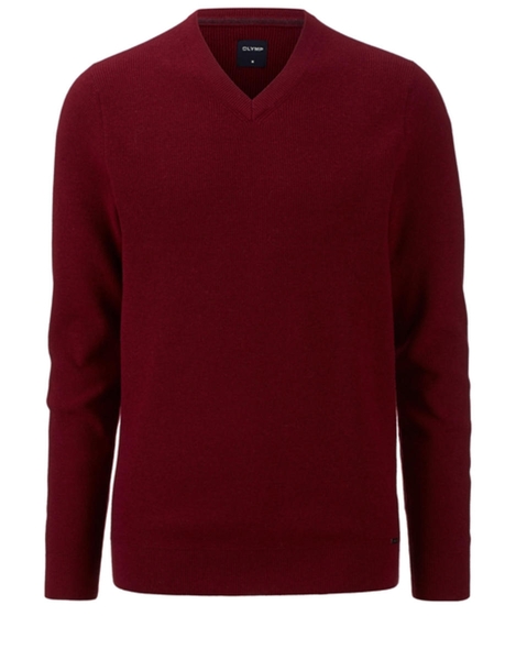 Olymp Modern Fit: Pull col V - rouge (39)