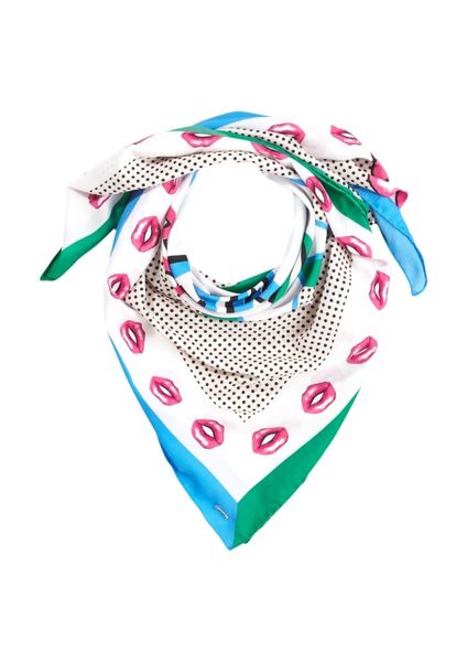 comma Satin scarf with pattern play - white/green/blue (55D0)