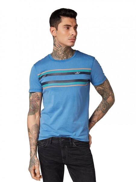 Tom Tailor Denim T-shirt with a garment wash and a print - blue (10919)