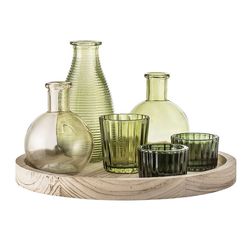 Bloomingville Wooden tray with vessels and vases - green (00)