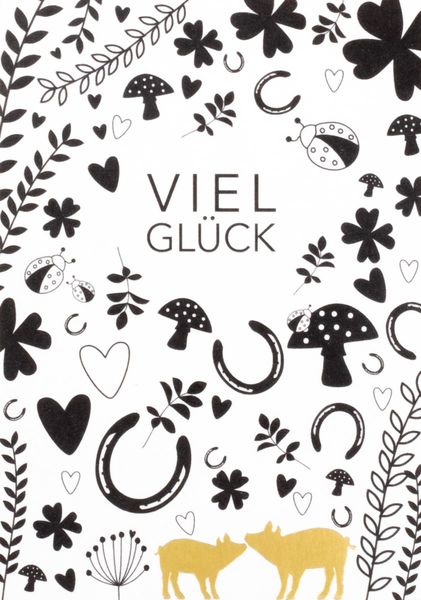 Räder Postcard VIEL GLÜCK (10,5x15cm) - gold/white/black (NC)