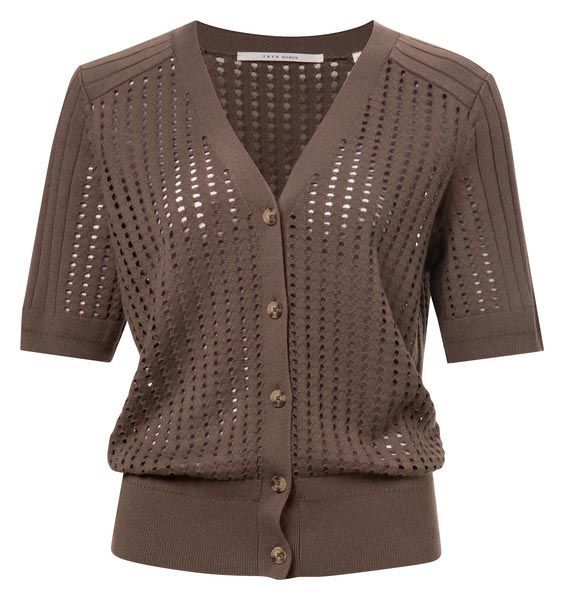 Rainbeaux Short Sleeve Knitted Jacket black-brown elegant Fashion Knitwear Short Sleeve Knitted Jackets 
