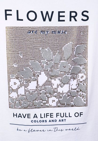 Street One T-Shirt mit Steinchen Print - weiß (30000)