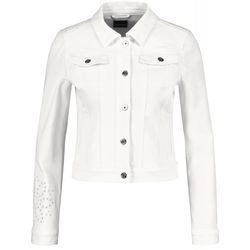 Taifun Denim jacket with floral perforated embroidery - white (09700)