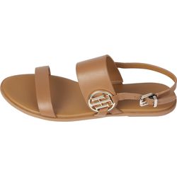 Tommy Hilfiger Flat leather sandal with TH monogram - brown (GU9)