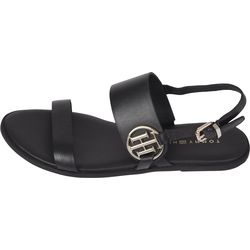 Tommy Hilfiger Flat leather sandal with TH monogram - black (BDS)