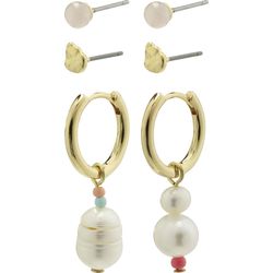 Pilgrim Freshwater pearl earrings set - Energetic - gold/white (GOLD)