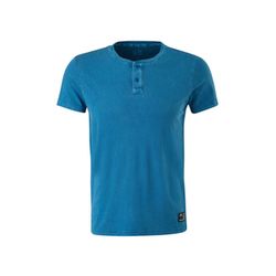 Q/S designed by T-shirt à col tunisien au délavage d’aspect usé - bleu (6479)