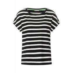 Street One T-shirt with stripe pattern - black/white (20001)