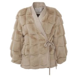 Yaya Faux fur kimono jacket - beige (41112)