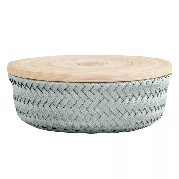 Handed by Basket WONDER with lid (Ø21x8cm) - cyan/beige (19)