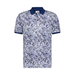 State of Art Cotton polo shirt with digital print - blue (5717)