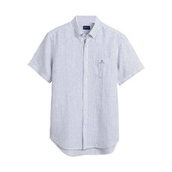 Gant Regular fit linen short sleeve shirt with stripes - white/blue (110)