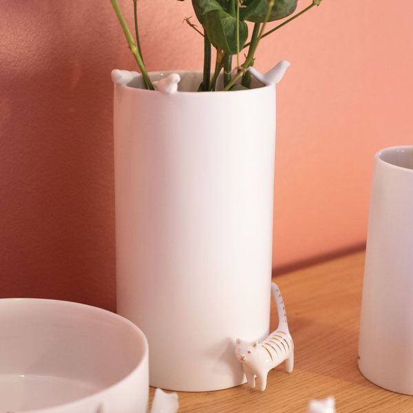 Räder Vase avec oiseaux et chat (D:9cmxH:18cm) - blanc (0)
