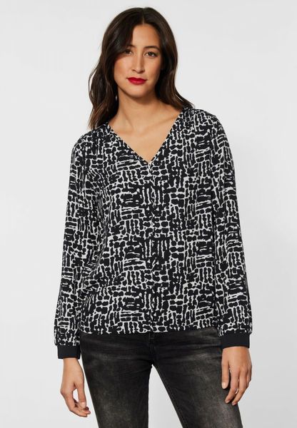 Street One Printed v-neck blouse w piping - black (20001)