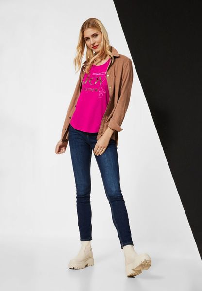 Street One V-neck shirt with wording - pink (34243)