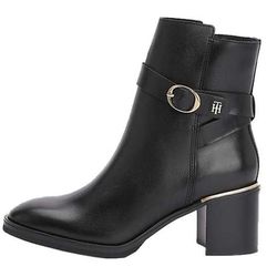 Tommy Hilfiger Leather boots with block heel and straps - black (BDS)