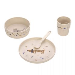 Lässig Children's tableware set (plate - bowl - cup - spoon) - beige (Bleu)