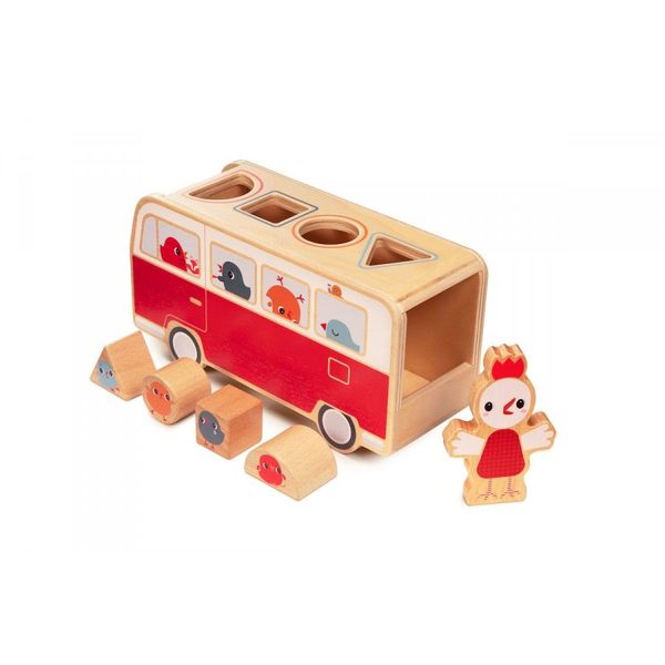 Lilliputiens Pattern Recognition Bus Paulette the chicken - red/brown (00)