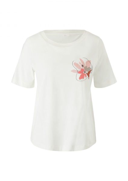 s.Oliver Black Label T-Shirt mit Print beige 32 dezentem (02D1) - 