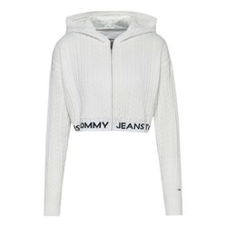 Tommy Jeans Cropped Fit Hoodie mit Zopfmuster - weiß (YBL)