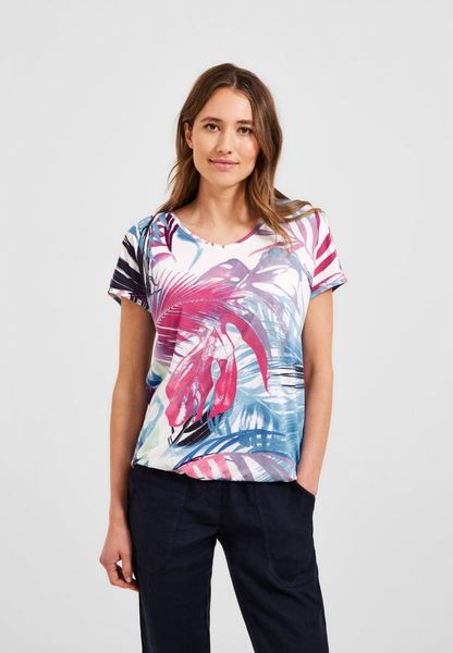 Cecil  T-Shirt Cold Shoulder - weiß/pink/blau (33474)