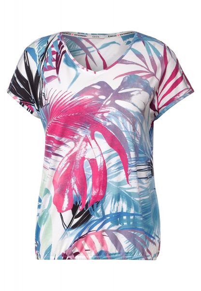 Cecil T-Shirt - - Shoulder XS weiß/pink/blau Cold (33474)