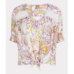 Esqualo Bluse mit Knoten und Blumendruck - weiß/gelb (PRINT)