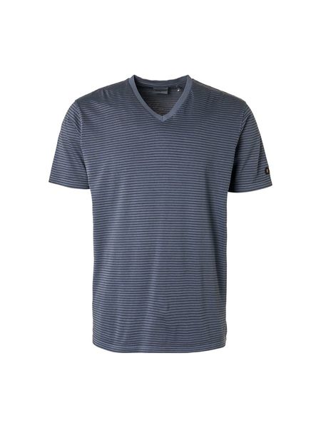No Excess T-Shirt V-Neck 2 Coloured Stripes Garment Dyed  - blue (78)