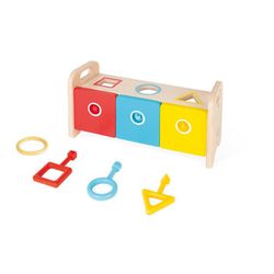 Janod Essentiel - Shape Sorter Box with Keys - yellow/brown/blue (00)
