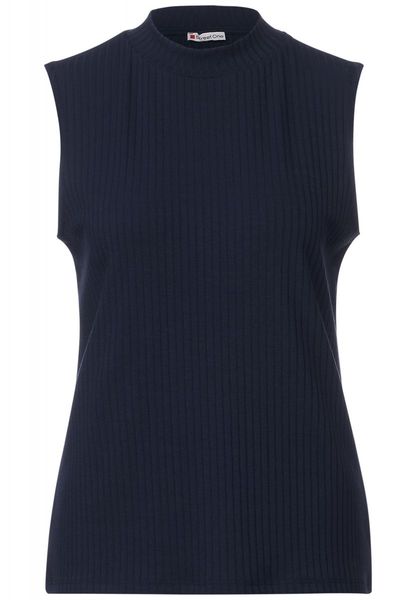 Street One Ribbed top with stand-up collar - blue (11238)