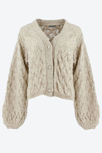 Signe nature Plain structured knit cardigan - beige (1)