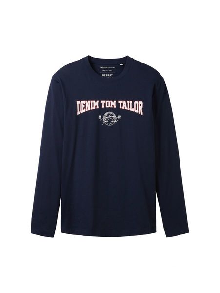 Tom Tailor Denim Relaxed long-sleeved shirt with a logo print - blue (10668)