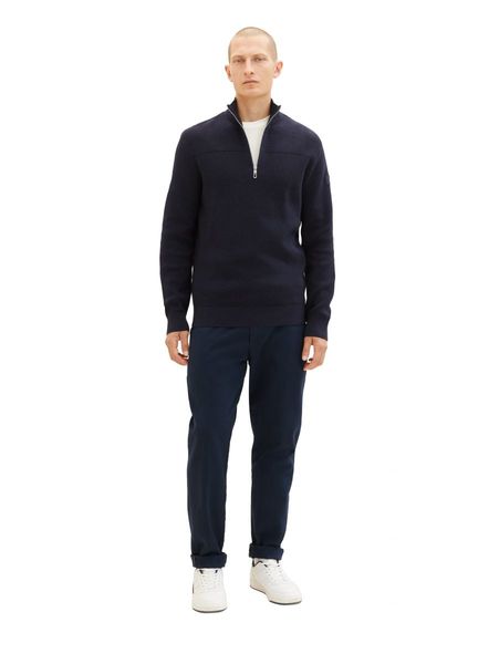 Tom Tailor Knitted sweater with a troyer collar - blue (13160)
