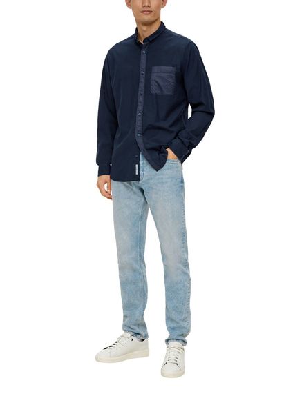 s.Oliver Red Label Slim : chemise à col montant  - bleu (5978)