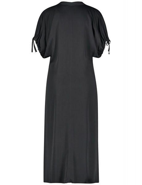 Taifun Elegant satin dress with ruffles on the arm - black (01100)