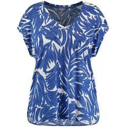 Samoon Printed shirt made from a linen blend - blue (08862)