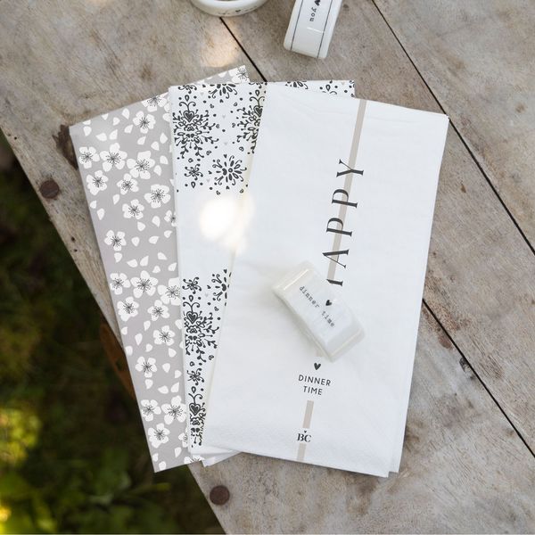 Bastion Collections Napkin - Happy Dinner Time - white (White )