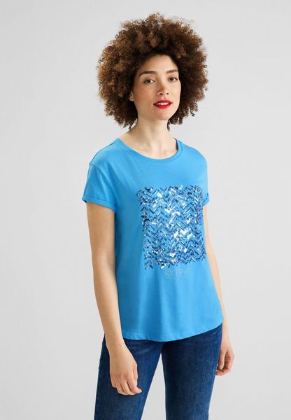 Street One T-shirt avec détail de paillettes - bleu (24510)