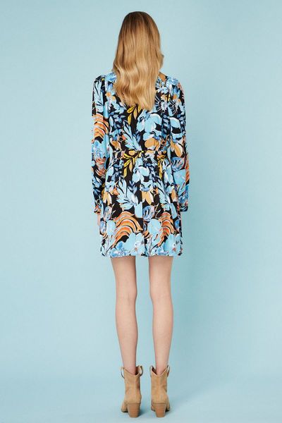 BSB Floral wrap dress with satin touch - blue (BLUE )