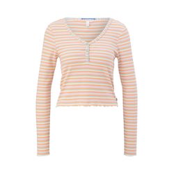Q/S designed by Long sleeve top with a ribbed texture  - orange/white (21G0)