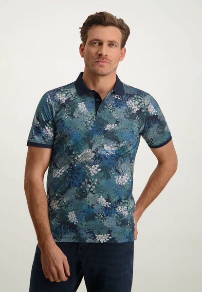 State of Art Cotton polo shirt with digital print - blue (5954)