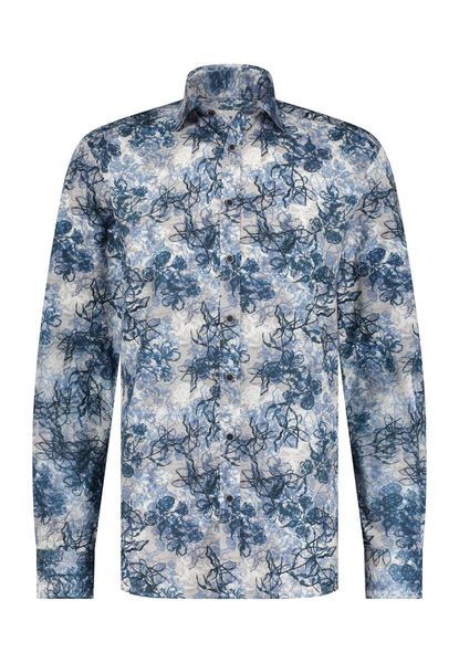 State of Art Poplin shirt with botanical print - blue (5957)