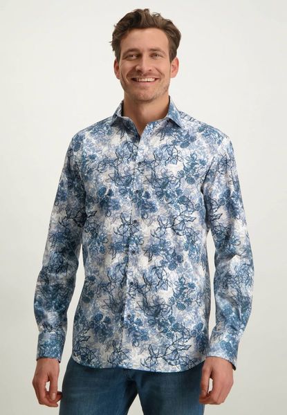 State of Art Popeline-Hemd mit botanischem Print - blau (5957)