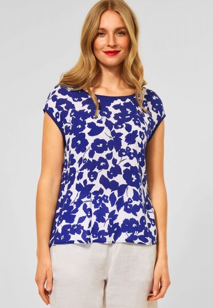 Street One T-Shirt mit Blumen Print - blau (23800)