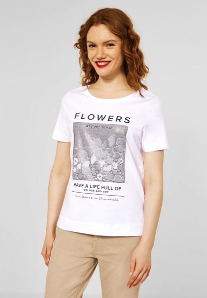 Street One T-shirt with - - (30000) print white 38 stones