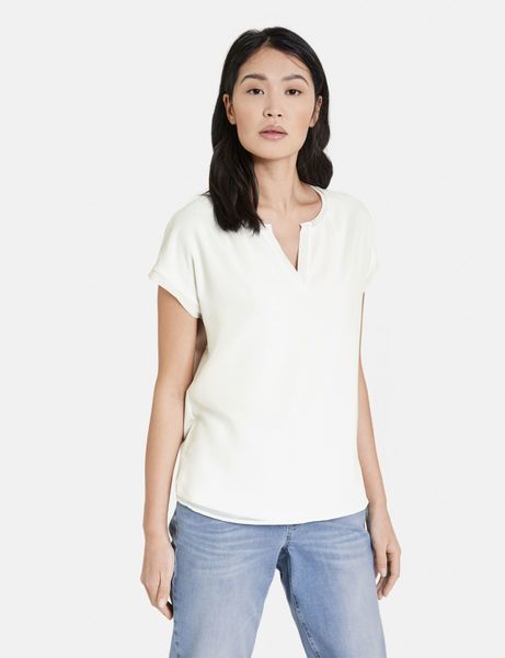 Taifun Casual shirt with open round neckline - white (09700)