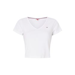 Tommy Jeans Essential Rib Knit Crop Top With V Neckline - white (YBR)