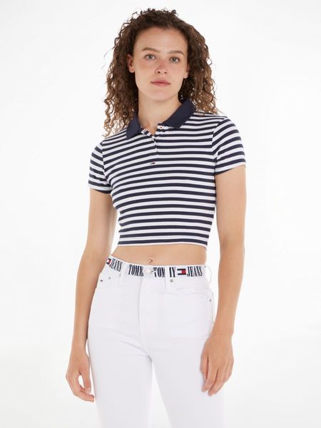 Tommy Jeans Essential Cropped Fit Rippstrick-Poloshirt - blau (C87)